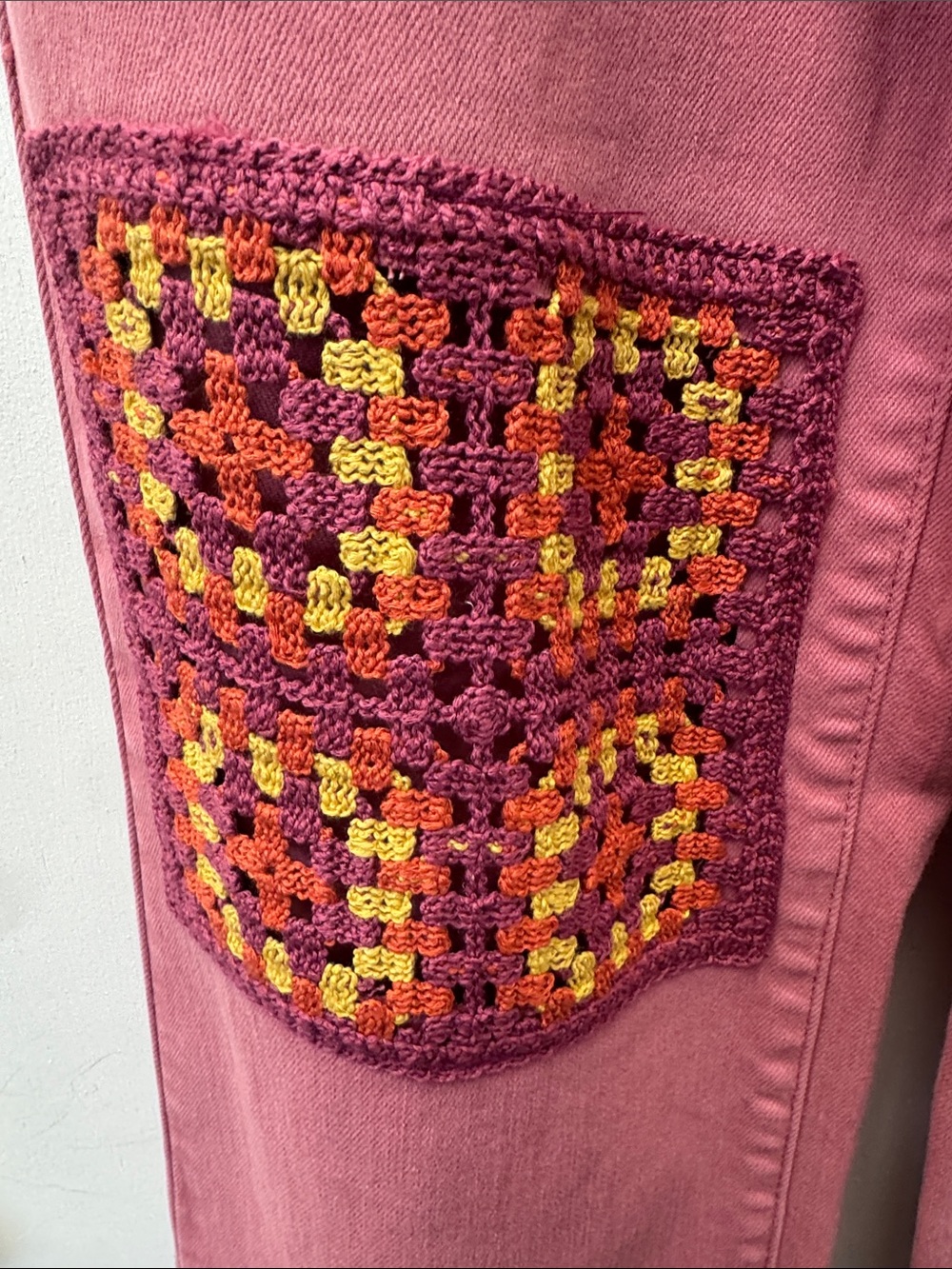 Judy Blue Rose Pink Straight-Leg Jeans with Crochet Knee Squares - Picture 3 of 8